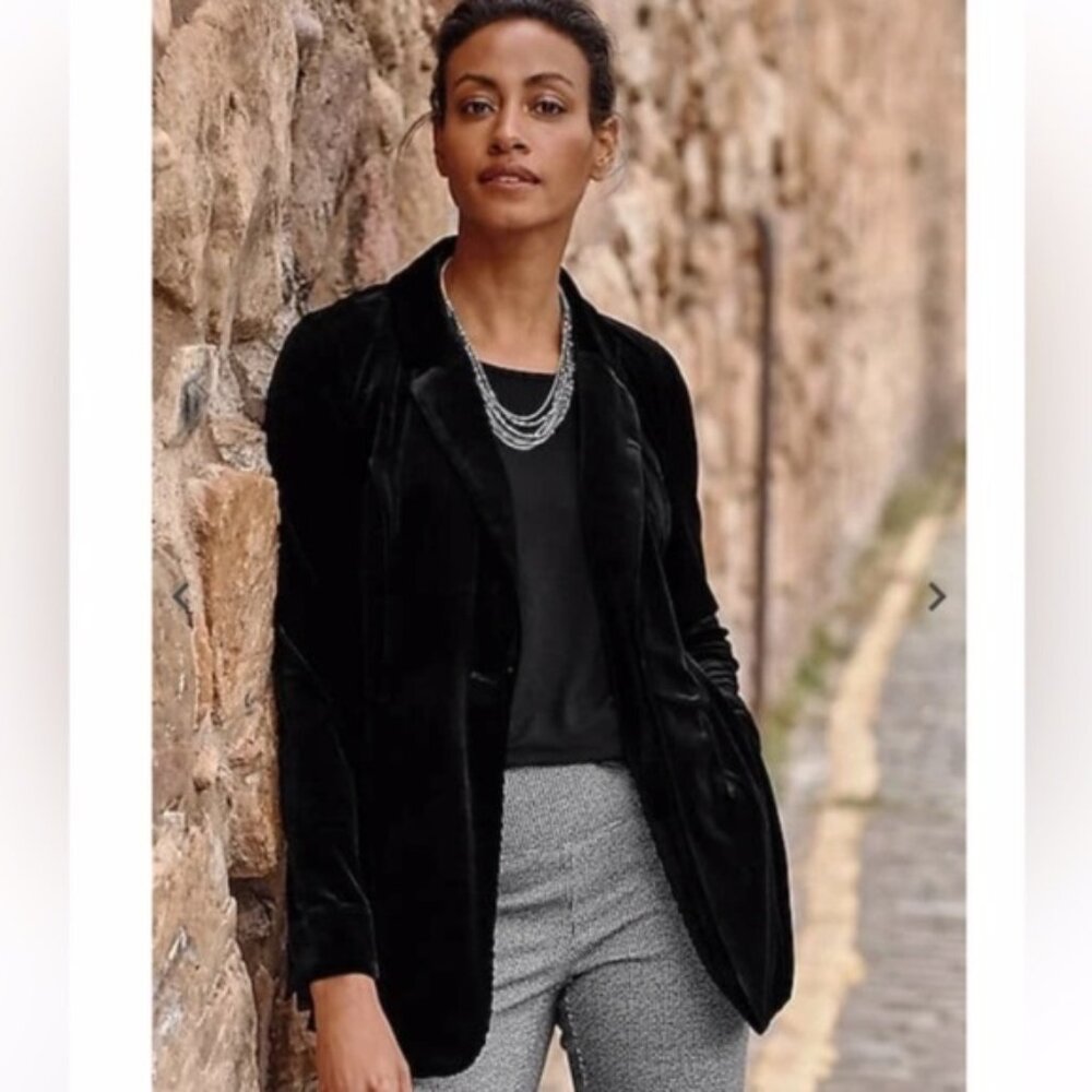 J.Jill Velvet One Button Belted Stretch Knit Jacket Small S NWOT $159